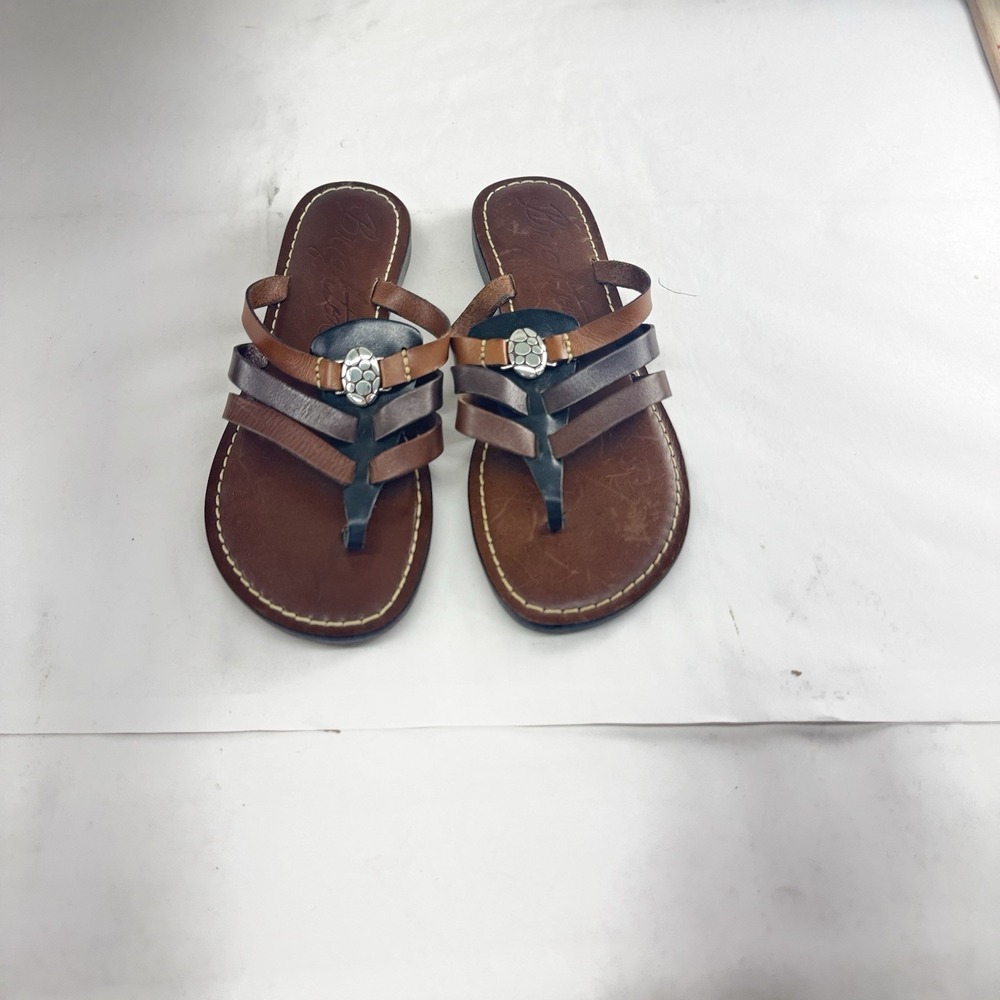 Brighton Athena Two Tone Neutral Leather Thong flip flop Strapy Sandals Sz 7 1/2